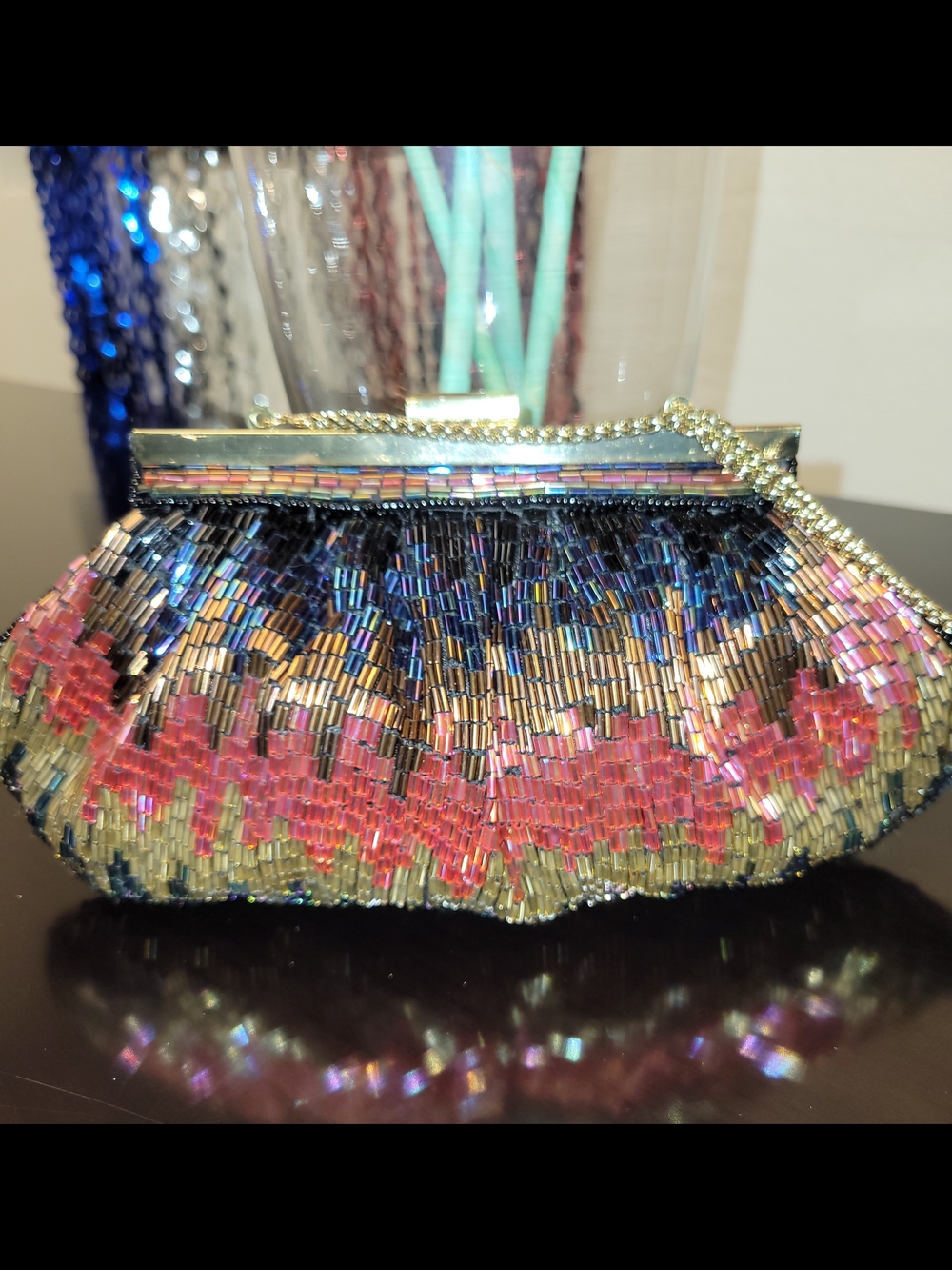 Nina Ricci Vintage Multi-colored Bugle Beaded Clutch